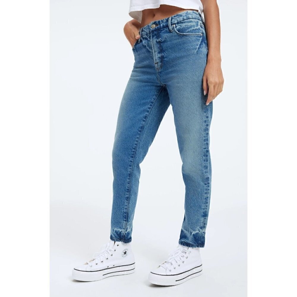Good American Women's The Weekender Relaxed Fit Straight Leg Indigo339 Jeans
